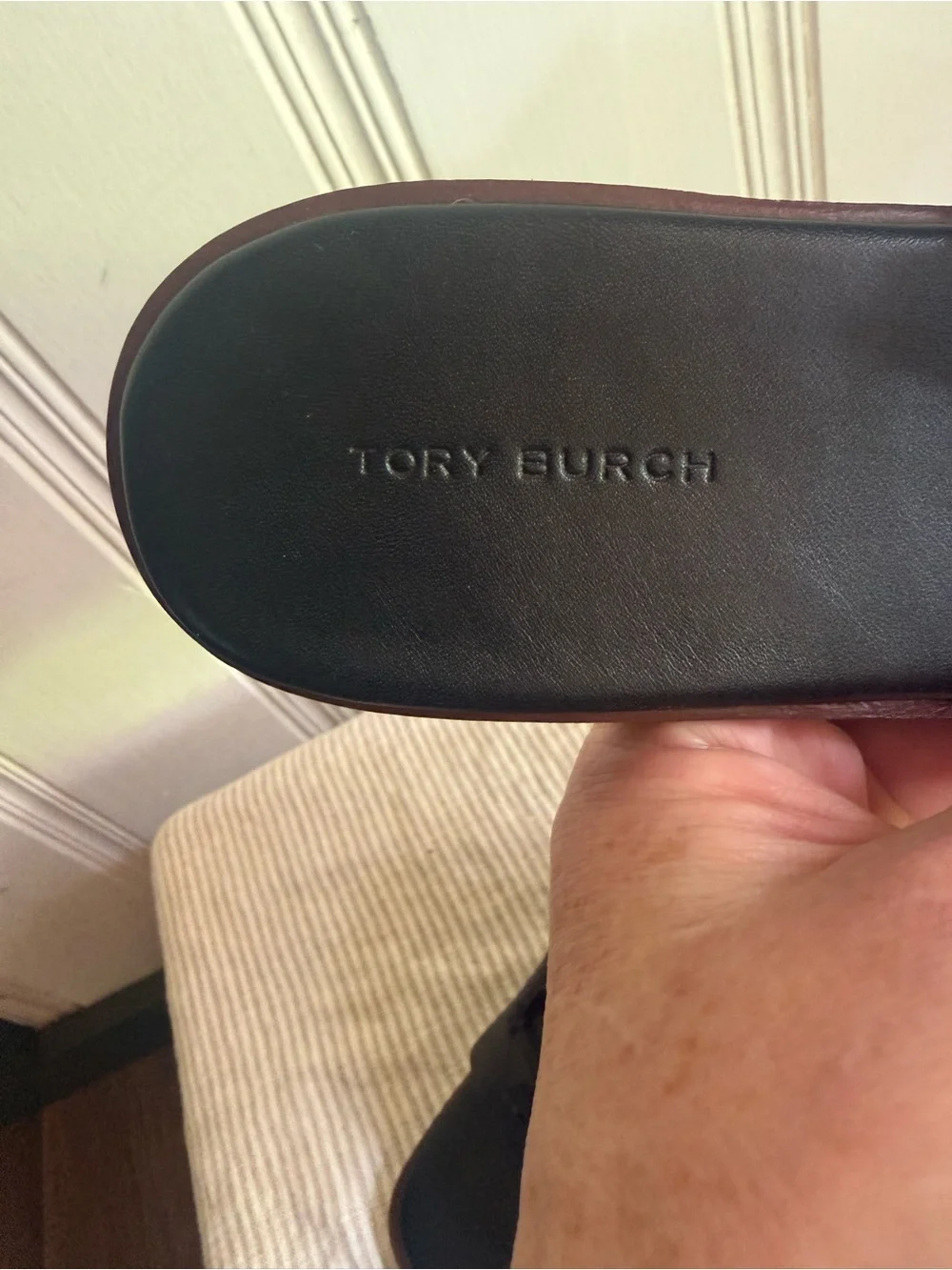 Tory Burch Ines Black Leather Slide Sandals with Logo Accent - Women